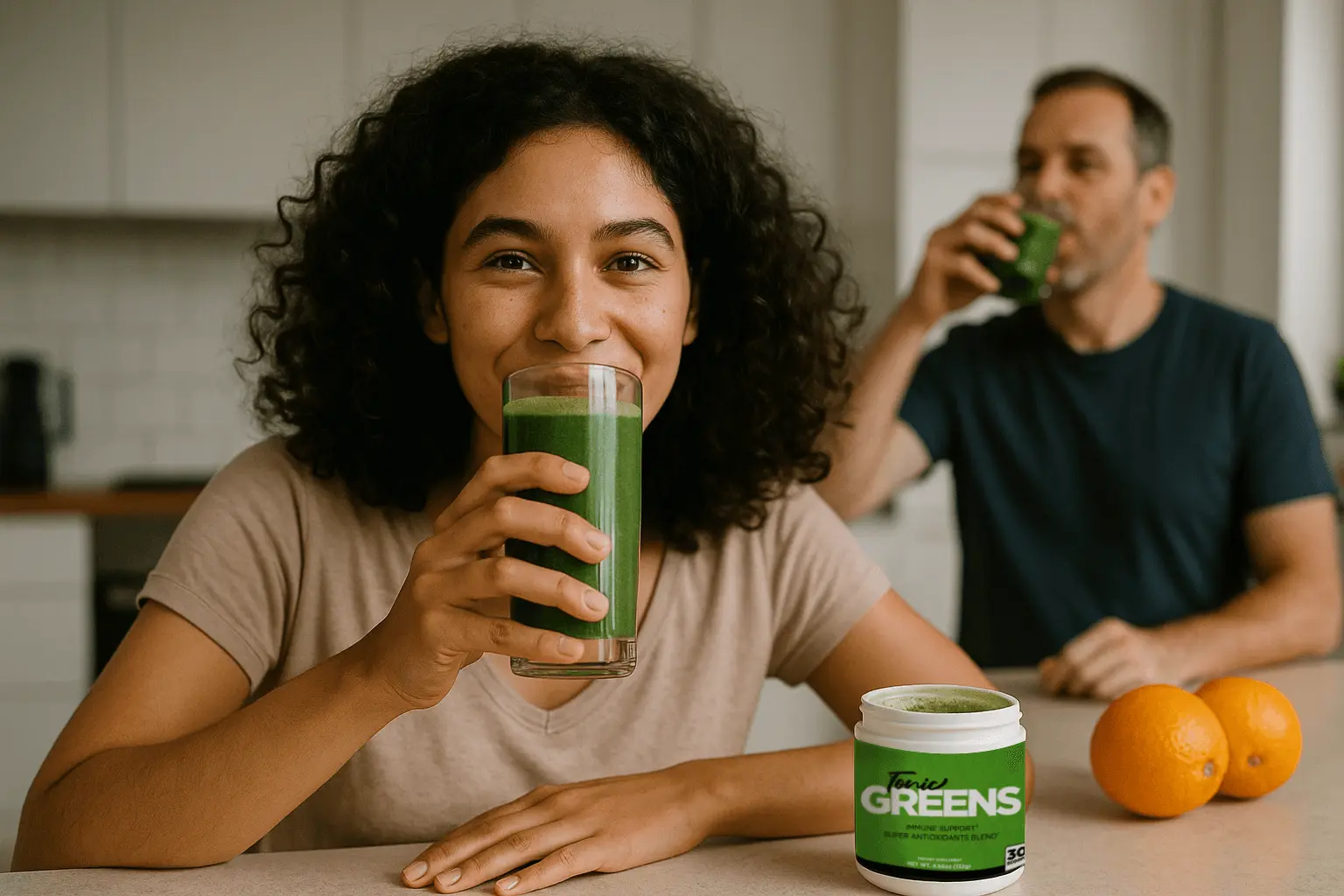 couple using Tonic Greens